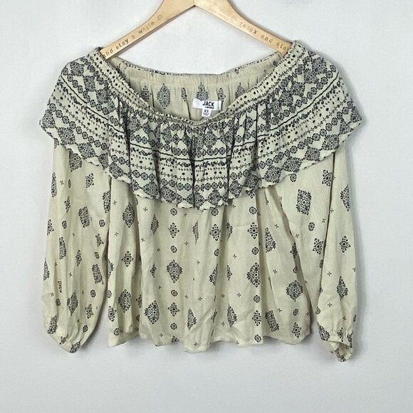 Jack BB Dakota Bernadine Off The Shoulder Top Beige Size XS Bohemian Boho Print - Picture 5 of 12